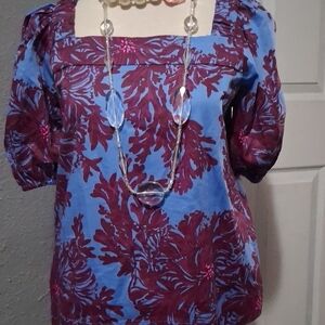 Lilly Pulitzer Blue and Purple Floral Blouse
